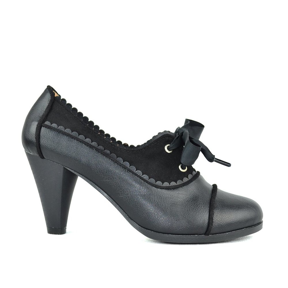 Chase & Chloe Women's Classic Lace Up Kitten Mid-Heel Round Toe Oxfords